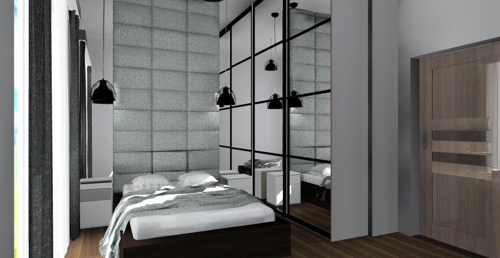 Aranżacja sypialni, nowoczesne wnętrze, sypialnia w kolorze białym, szarym, drewno, sypialnia w stylu nowoczesnym